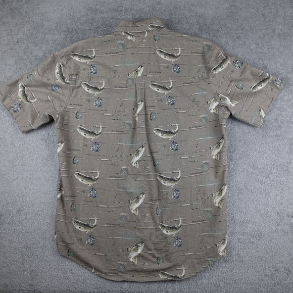 Woolrich Shirt Men L Brown Fishing Lure AOP Short Sleeve Button All Over Print - Picture 6 of 9